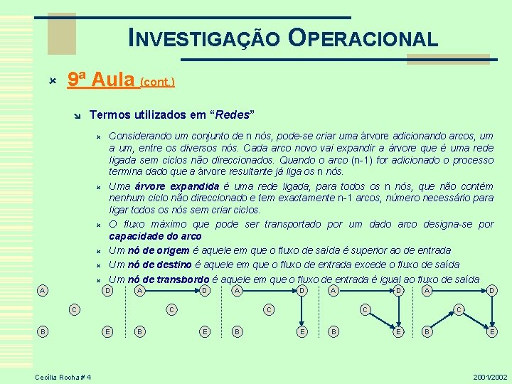 INVESTIGAÇÃO OPERACIONAL û 9ª Aula (cont. ) î Termos utilizados em “Redes” Redes û