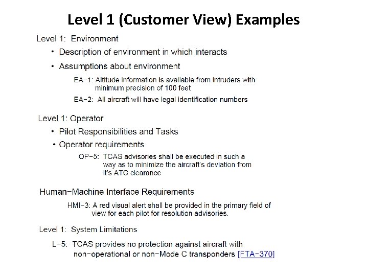 Level 1 (Customer View) Examples 