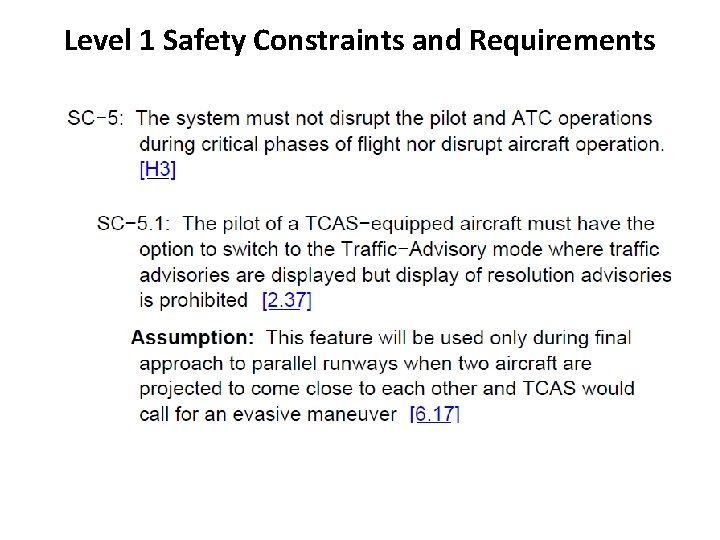Level 1 Safety Constraints and Requirements 