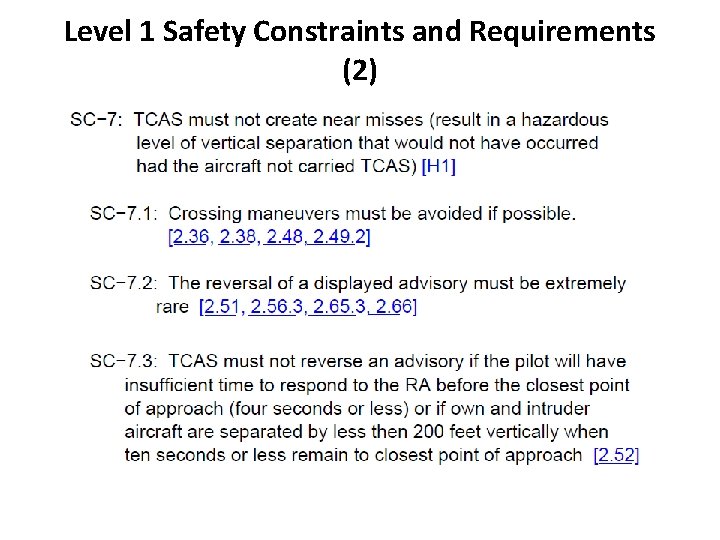 Level 1 Safety Constraints and Requirements (2) 