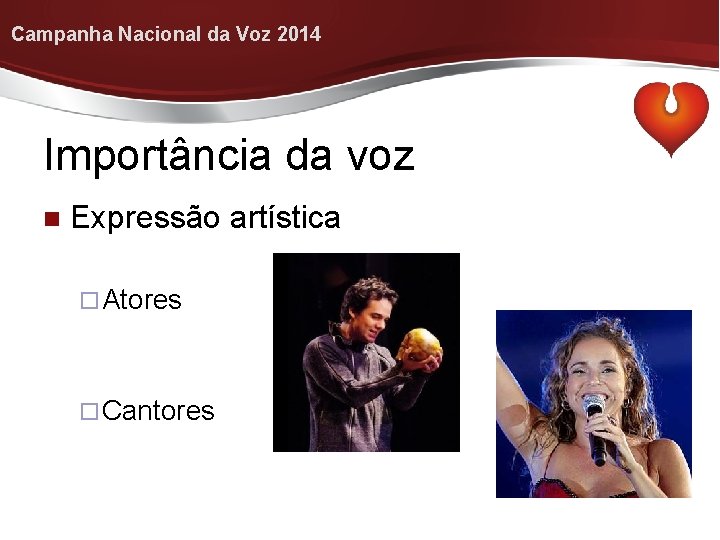 Campanha Nacional da Voz 2014 Importância da voz Expressão artística Atores Cantores 