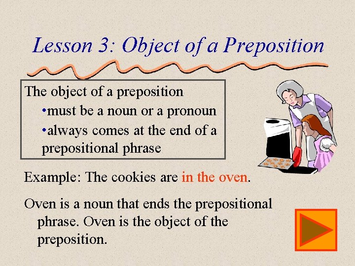 Lesson 3: Object of a Preposition The object of a preposition • must be
