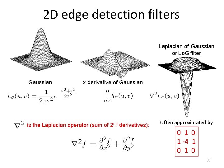 2 D edge detection filters Laplacian of Gaussian or Lo. G filter Gaussian x