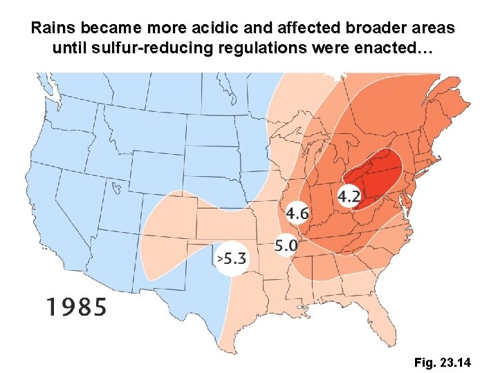 Rains became more acidic and affected broader areas until sulfur-reducing regulations were enacted… Fig.