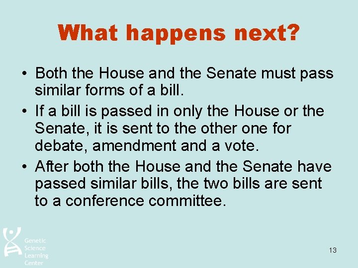 What happens next? • Both the House and the Senate must pass similar forms