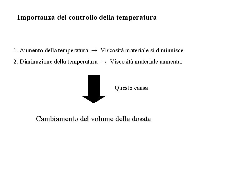 Importanza del controllo della temperatura 1. Aumento della temperatura → Viscosità materiale si diminuisce