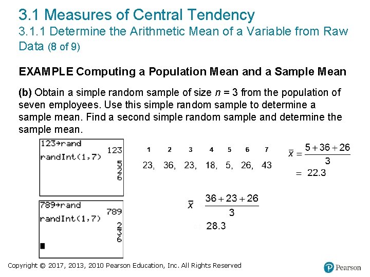 3. 1 Measures of Central Tendency 3. 1. 1 Determine the Arithmetic Mean of