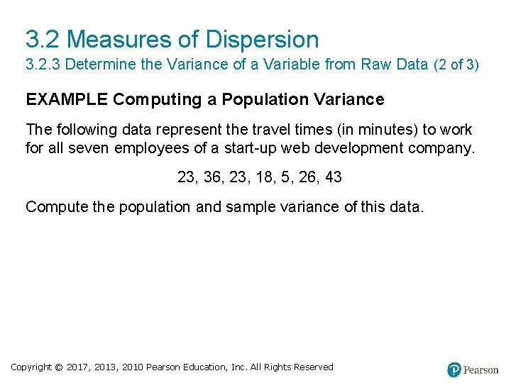 3. 2 Measures of Dispersion 3. 2. 3 Determine the Variance of a Variable