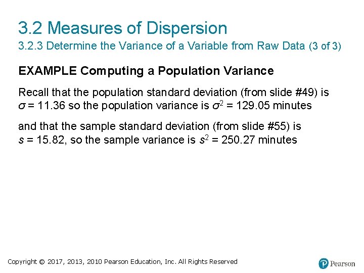 3. 2 Measures of Dispersion 3. 2. 3 Determine the Variance of a Variable