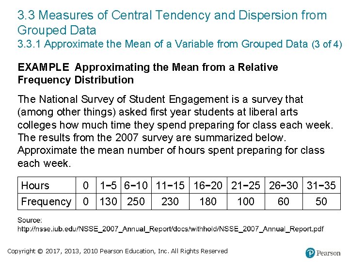 3. 3 Measures of Central Tendency and Dispersion from Grouped Data 3. 3. 1