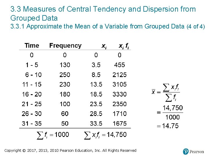 3. 3 Measures of Central Tendency and Dispersion from Grouped Data 3. 3. 1