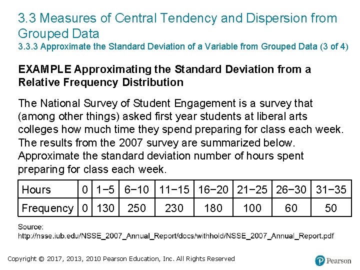 3. 3 Measures of Central Tendency and Dispersion from Grouped Data 3. 3. 3