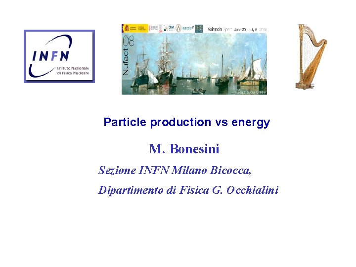 Particle production vs energy M. Bonesini Sezione INFN Milano Bicocca, Dipartimento di Fisica G.
