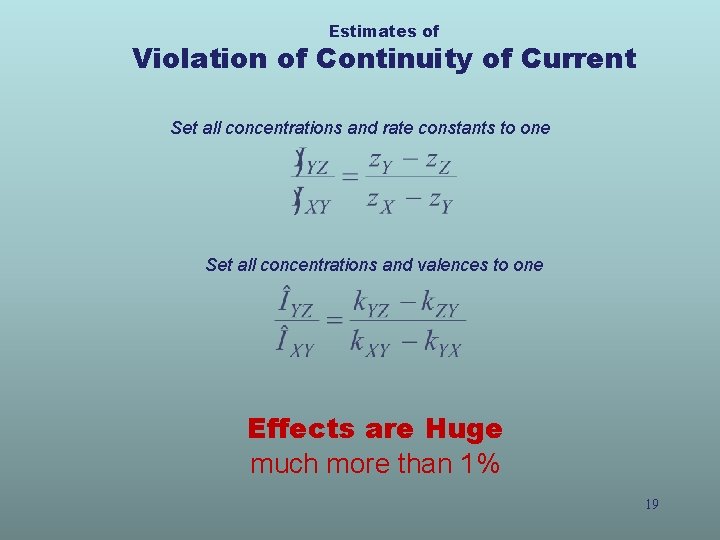 Estimates of Violation of Continuity of Current Set all concentrations and rate constants to Estimates of Violation of Continuity of Current Set all concentrations and rate constants to
