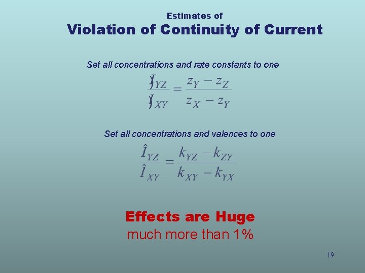 Estimates of Violation of Continuity of Current Set all concentrations and rate constants to