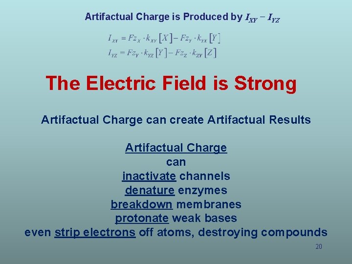 Artifactual Charge is Produced by IXY − IYZ The Electric Field is Strong Artifactual Artifactual Charge is Produced by IXY − IYZ The Electric Field is Strong Artifactual
