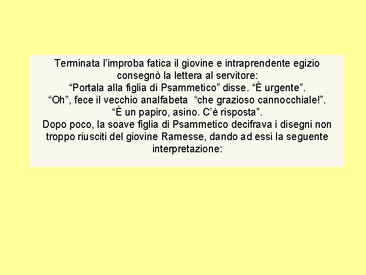 Terminata l’improba fatica il giovine e intraprendente egizio consegnò la lettera al servitore: “Portala