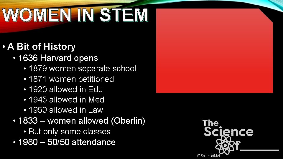 WOMEN IN STEM • A Bit of History • 1636 Harvard opens • 1879