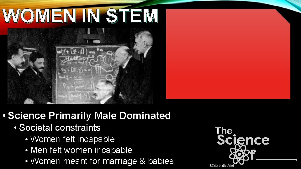 WOMEN IN STEM • Science Primarily Male Dominated • Societal constraints • Women felt