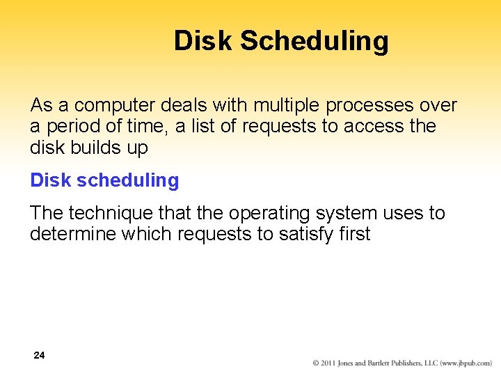 Disk Scheduling As a computer deals with multiple processes over a period of time,