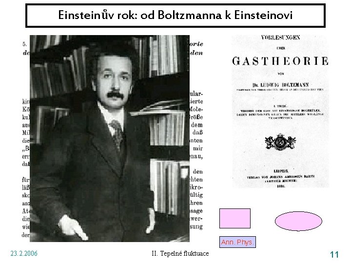 Einsteinův rok: od Boltzmanna k Einsteinovi Ann. Phys. 23. 2. 2006 II. Tepelné fluktuace