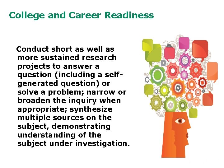 College and Career Readiness Conduct short as well as more sustained research projects to