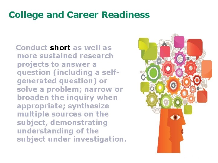 College and Career Readiness Conduct short as well as more sustained research projects to