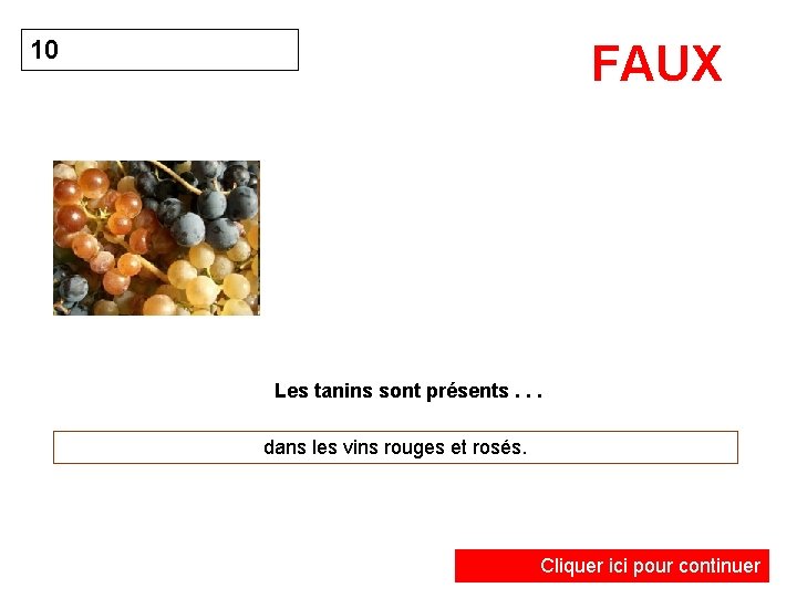 10 FAUX Les tanins sont présents. . . dans les vins rouges et rosés.