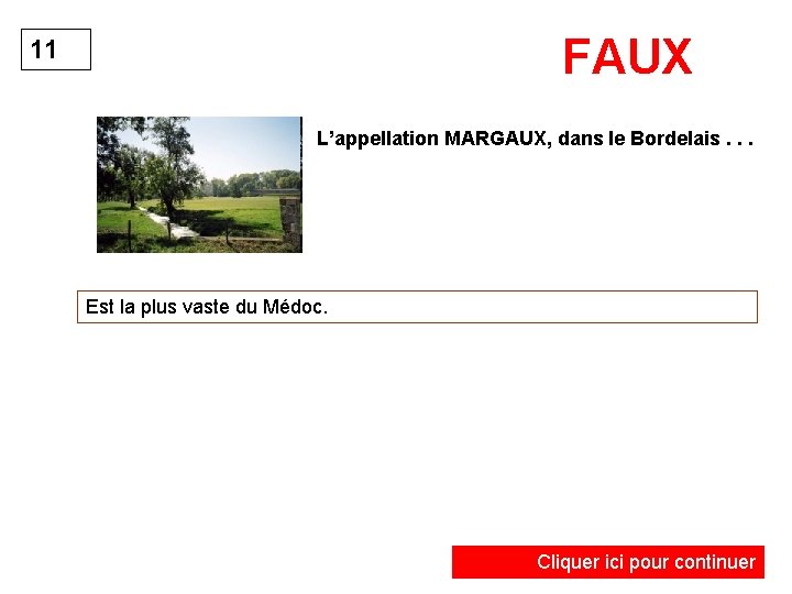 FAUX 11 L’appellation MARGAUX, dans le Bordelais. . . Est la plus vaste du