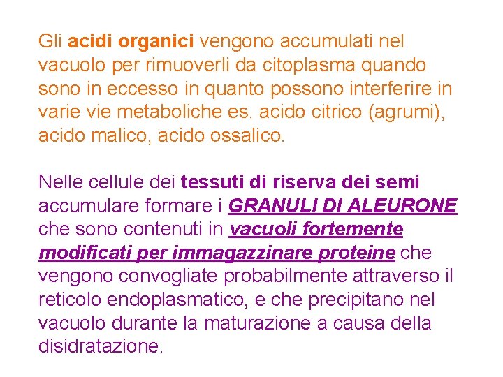 Gli acidi organici vengono accumulati nel vacuolo per rimuoverli da citoplasma quando sono in