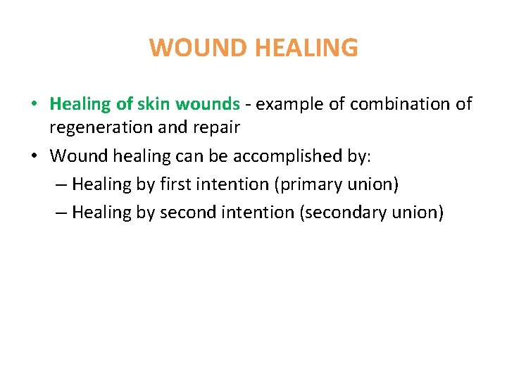 WOUND HEALING • Healing of skin wounds - example of combination of regeneration and