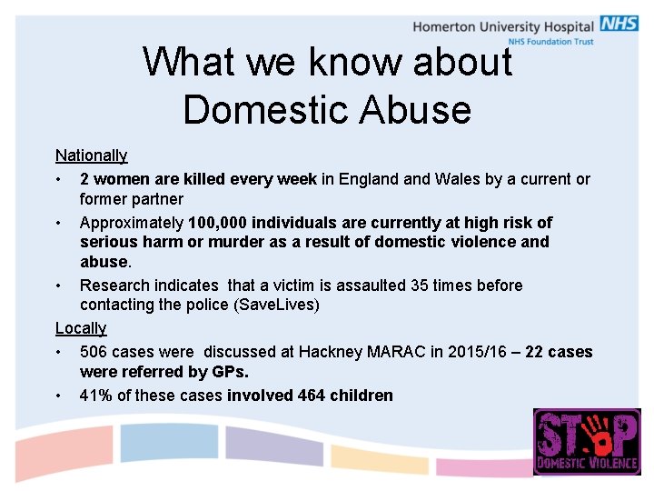 What we know about Domestic Abuse Nationally • 2 women are killed every week