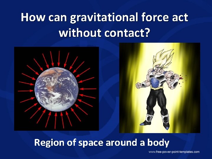 How can gravitational force act without contact? Region of space around a body 