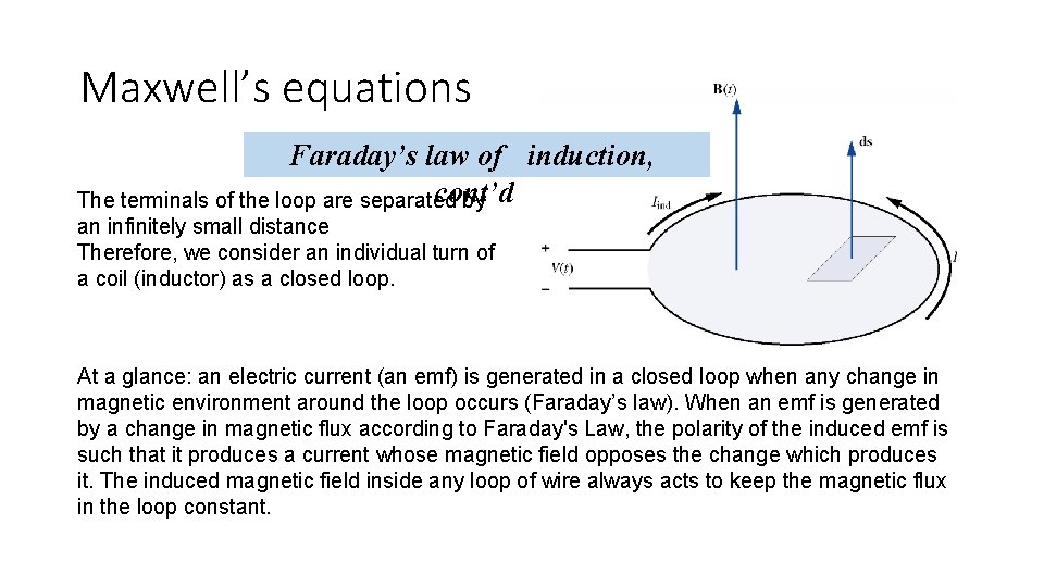 Maxwell’s equations Faraday’s law of induction, cont’d The terminals of the loop are separated