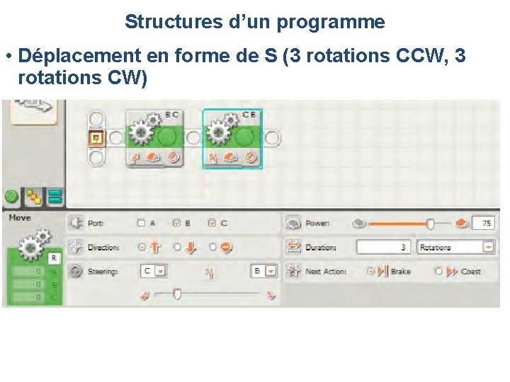 Structures d’un programme • Déplacement en forme de S (3 rotations CCW, 3 rotations