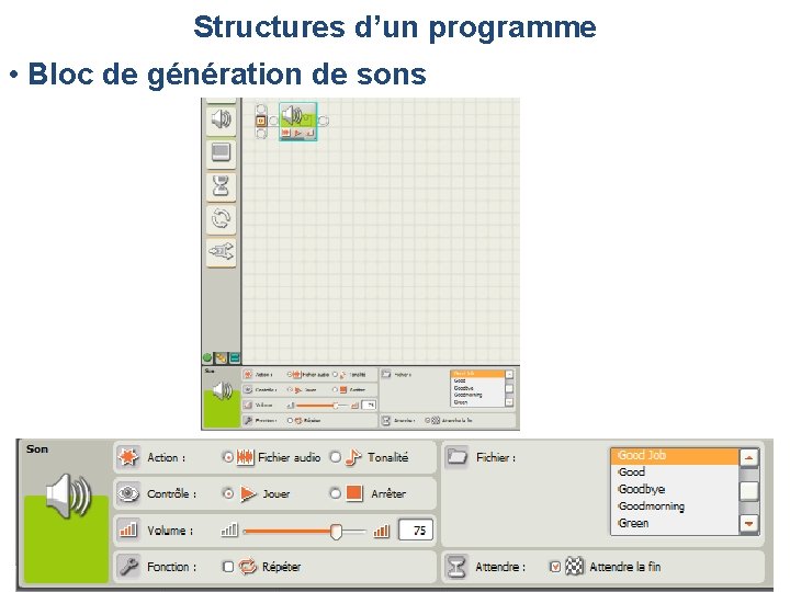 Structures d’un programme • Bloc de génération de sons 