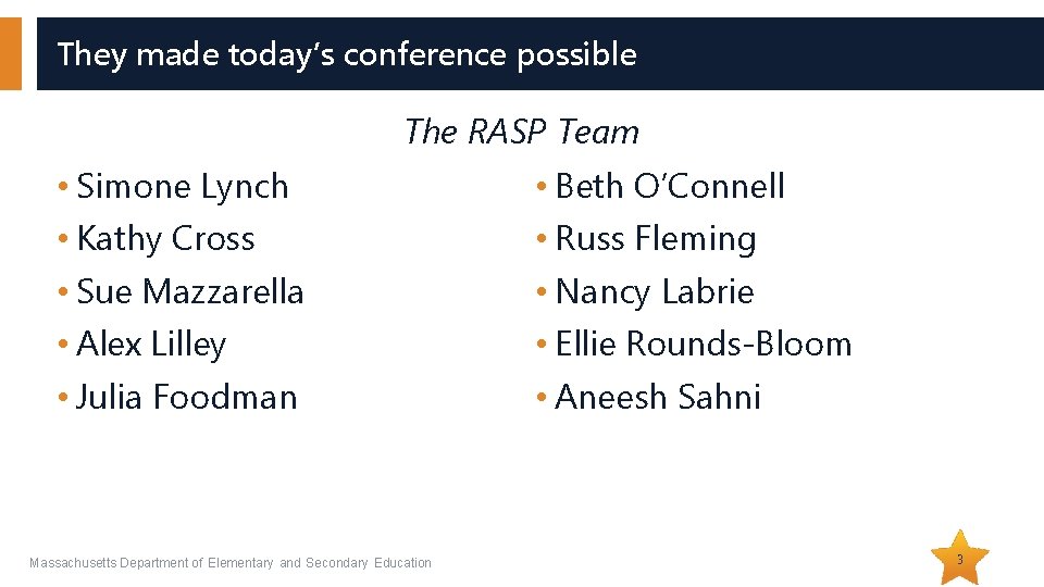 They made today’s conference possible The RASP Team • Simone Lynch • Kathy Cross