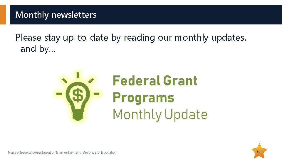 Monthly newsletters Please stay up-to-date by reading our monthly updates, and by… Massachusetts Department