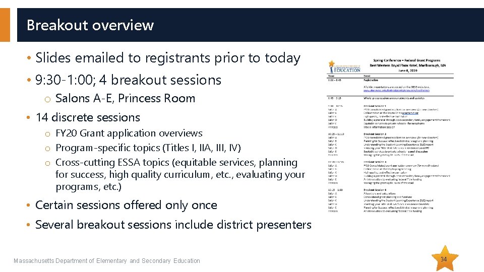 Breakout overview • Slides emailed to registrants prior to today • 9: 30 -1: