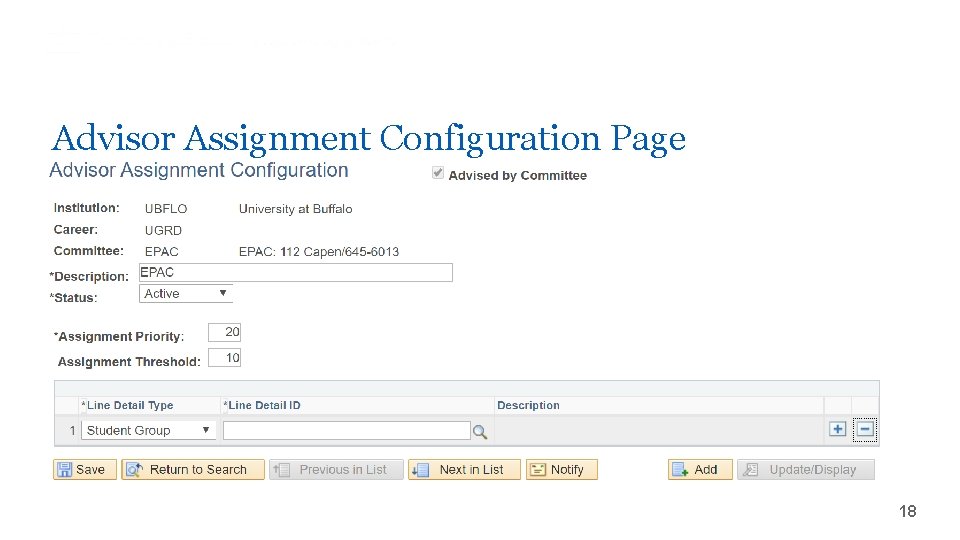 Advisor Assignment Configuration Page ‘- 18 