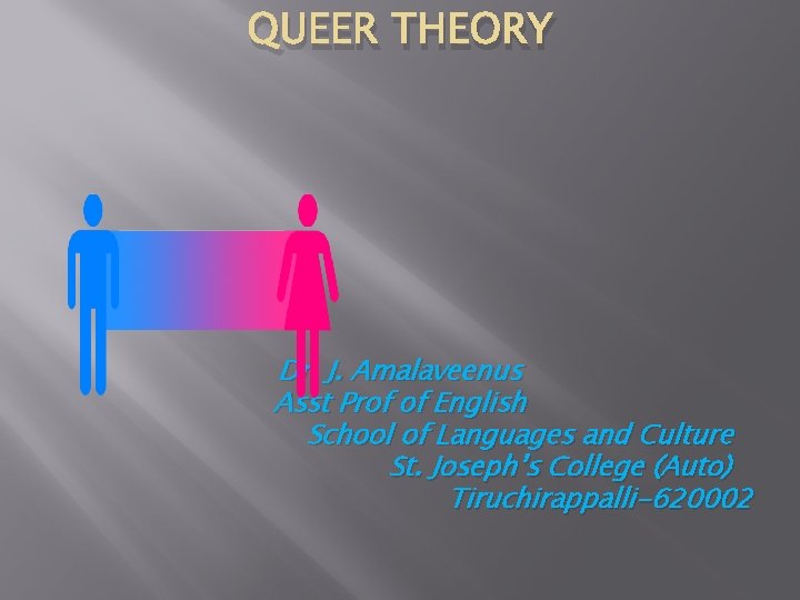 QUEER THEORY Dr. J. Amalaveenus Asst Prof of English School of Languages and Culture