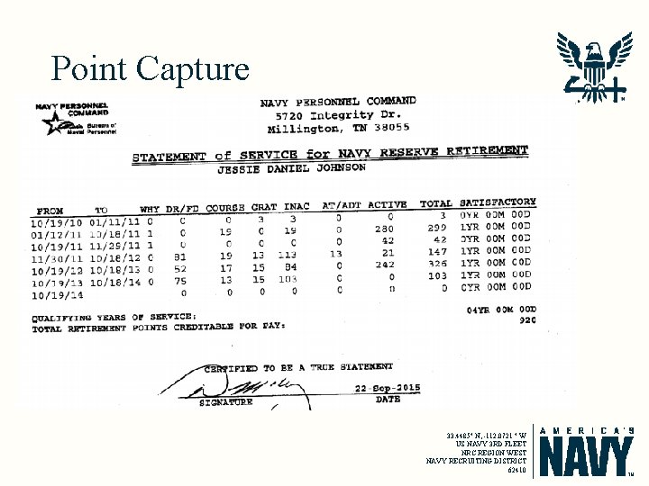 Point Capture 33. 4485° N, -112. 0721 ° W US NAVY 3 RD FLEET