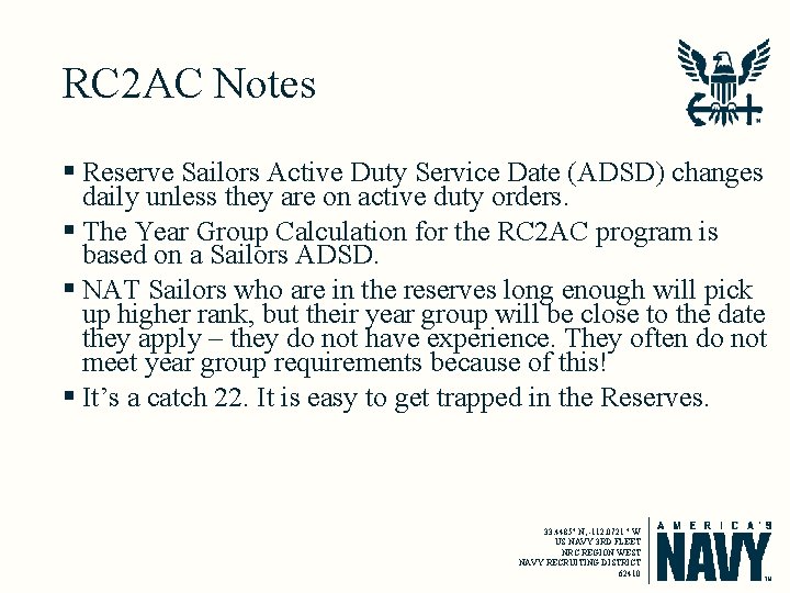 RC 2 AC Notes § Reserve Sailors Active Duty Service Date (ADSD) changes daily