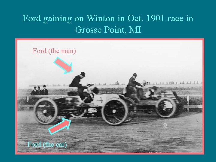 Ford gaining on Winton in Oct. 1901 race in Grosse Point, MI Ford (the