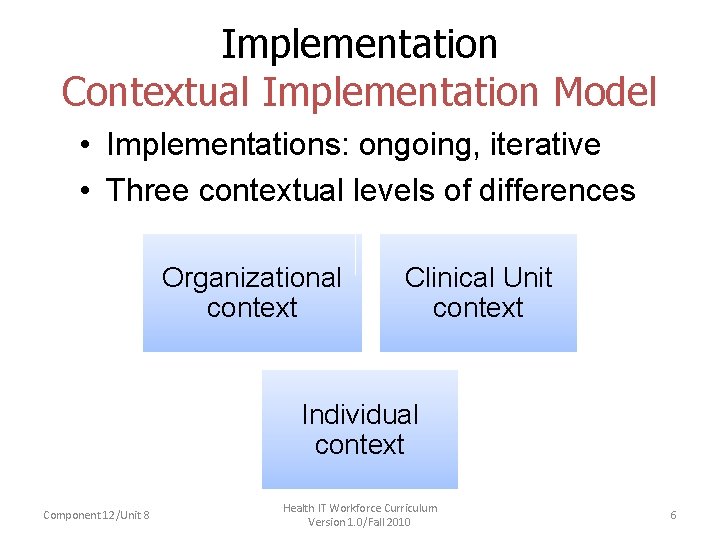 HIT Implementation Planning for Quality and Safety Unit