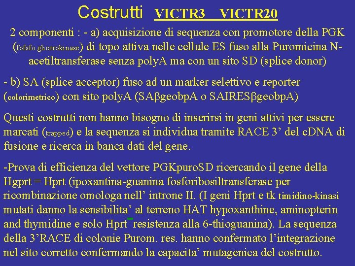 Costrutti VICTR 3 VICTR 20 2 componenti : - a) acquisizione di sequenza con