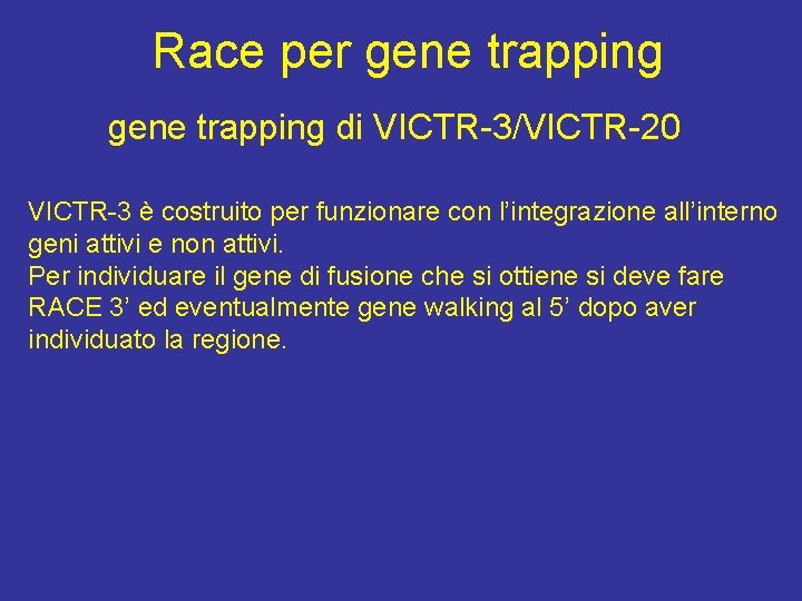 Race per gene trapping di VICTR-3/VICTR-20 VICTR-3 è costruito per funzionare con l’integrazione all’interno