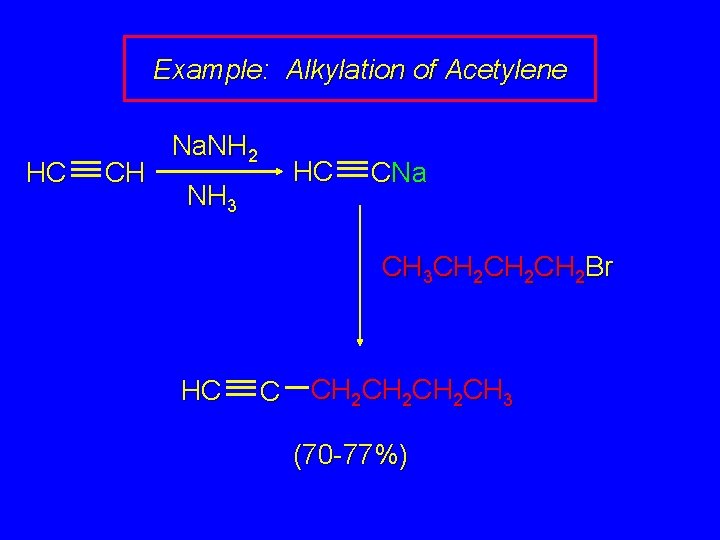 Example: Alkylation of Acetylene HC CH Na. NH 2 HC NH 3 CNa CH