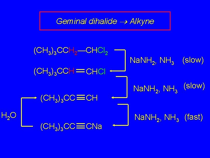 Geminal dihalide Alkyne (CH 3)3 CCH 2—CHCl 2 (CH 3)3 CCH (CH 3)3 CC