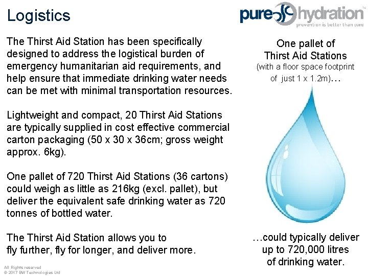 Logistics The Thirst Aid Station has been specifically designed to address the logistical burden